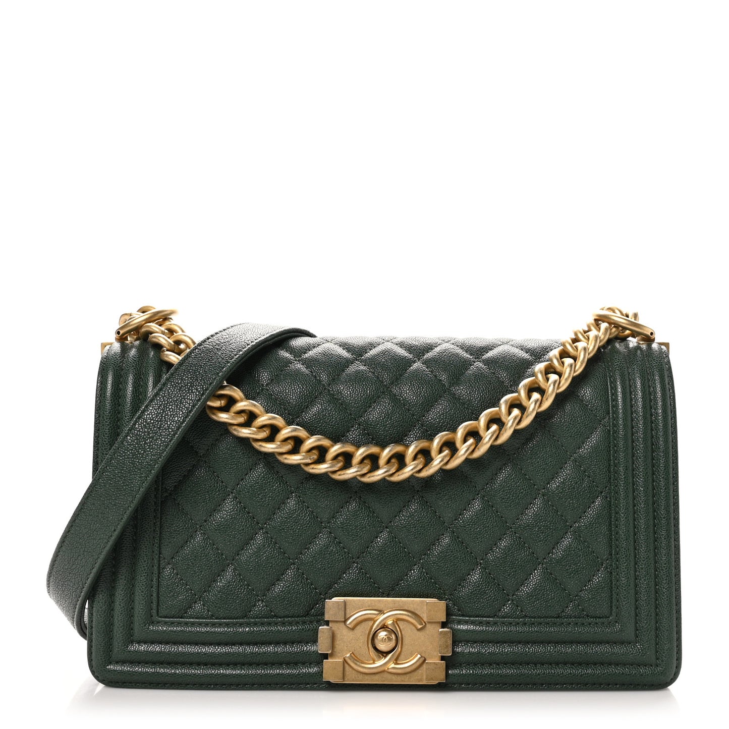 Caviar Quilted Medium Boy Flap Dark Green