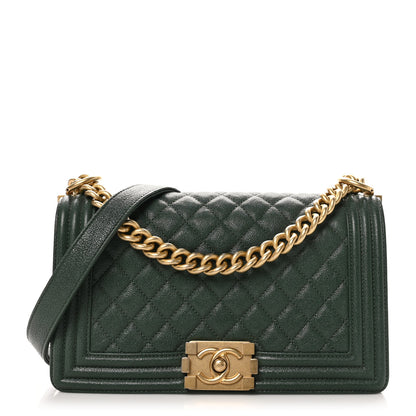 Chanel Caviar Quilted Medium Boy Flap Dark Green 1 of 10