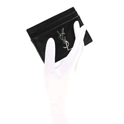 Saint Laurent Grain De Poudre Matelasse Chevron Monogram Credit Card Case Black 2 of 7