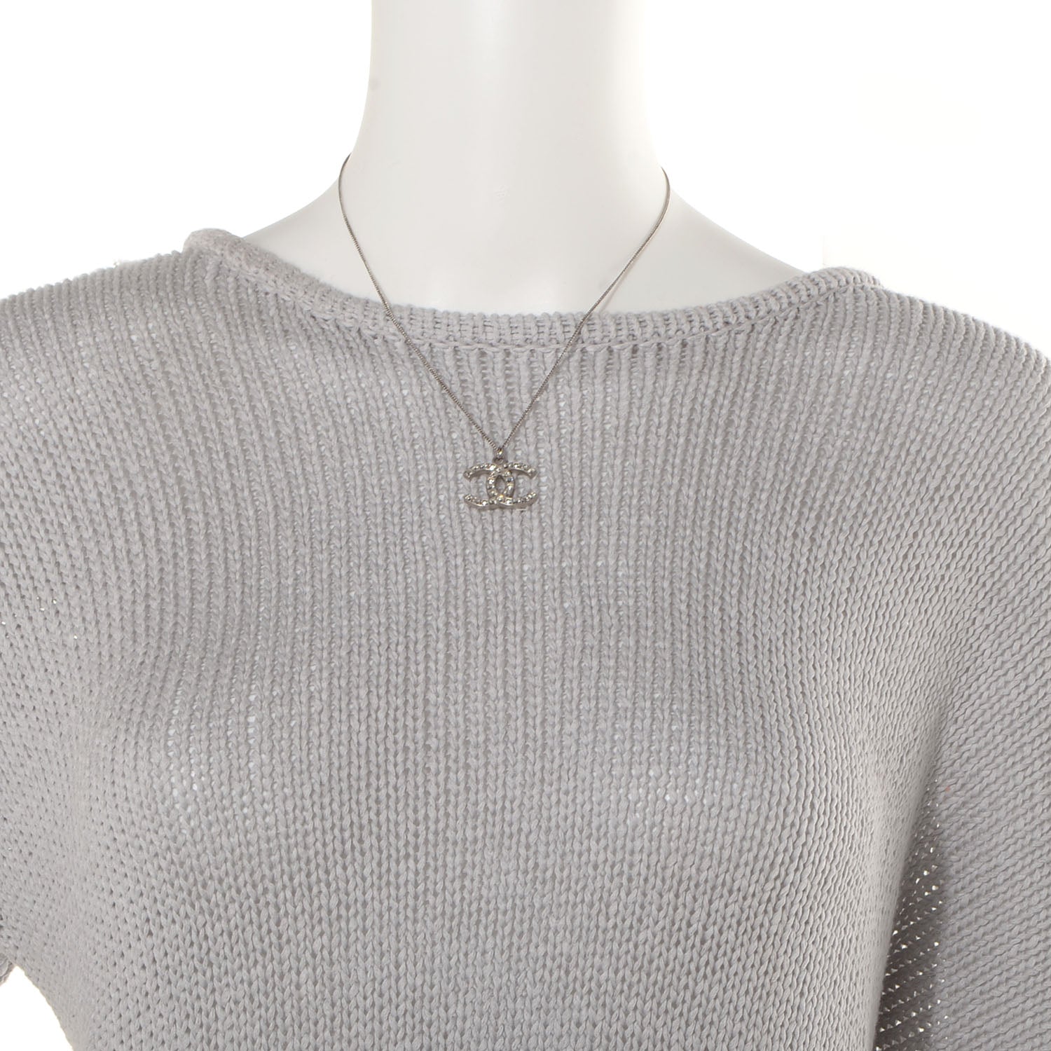 Chanel Crystal Baguette CC Necklace Silver 2 of 7