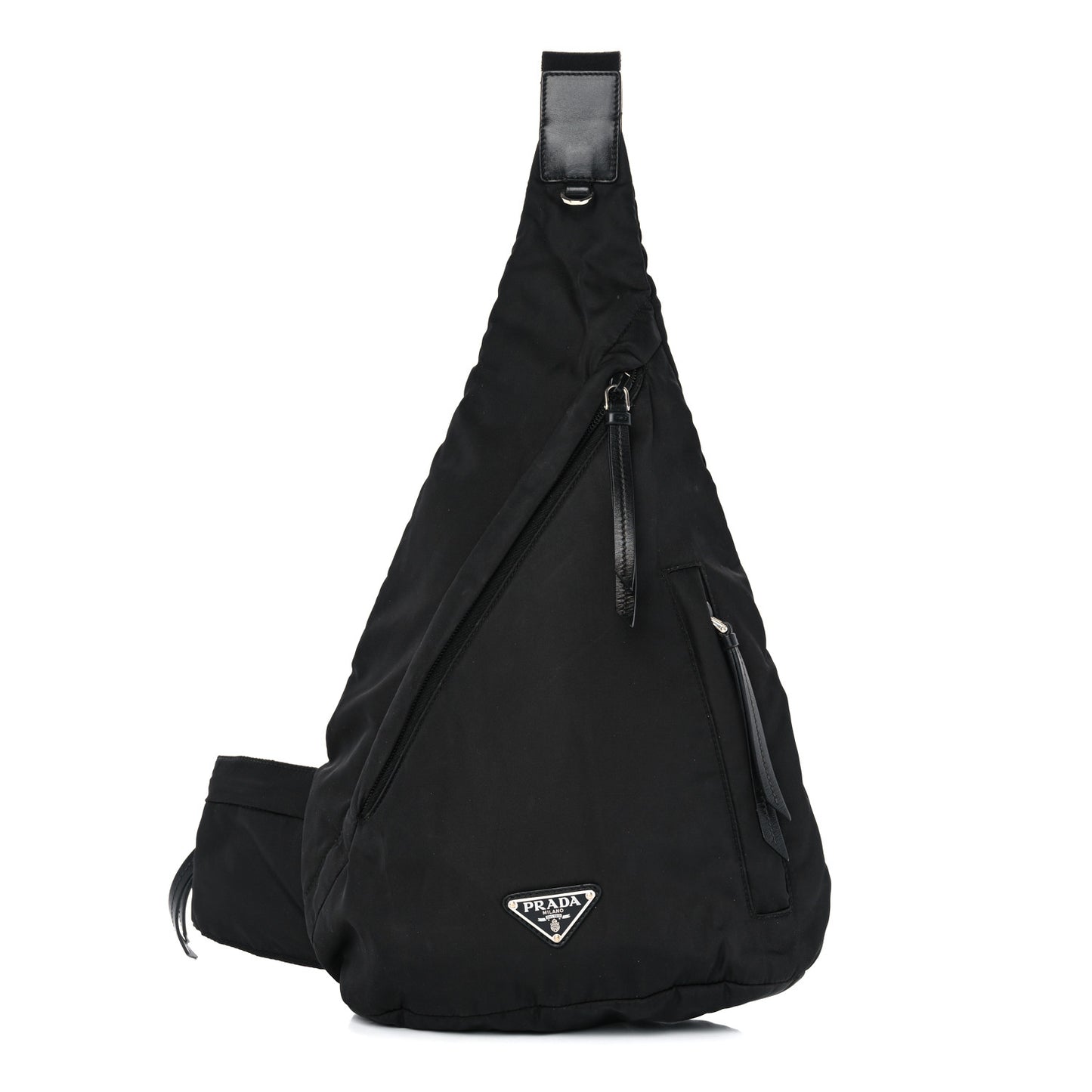 Re-Nylon Vitello Metal Triangle Logo Sling Backpack Black
