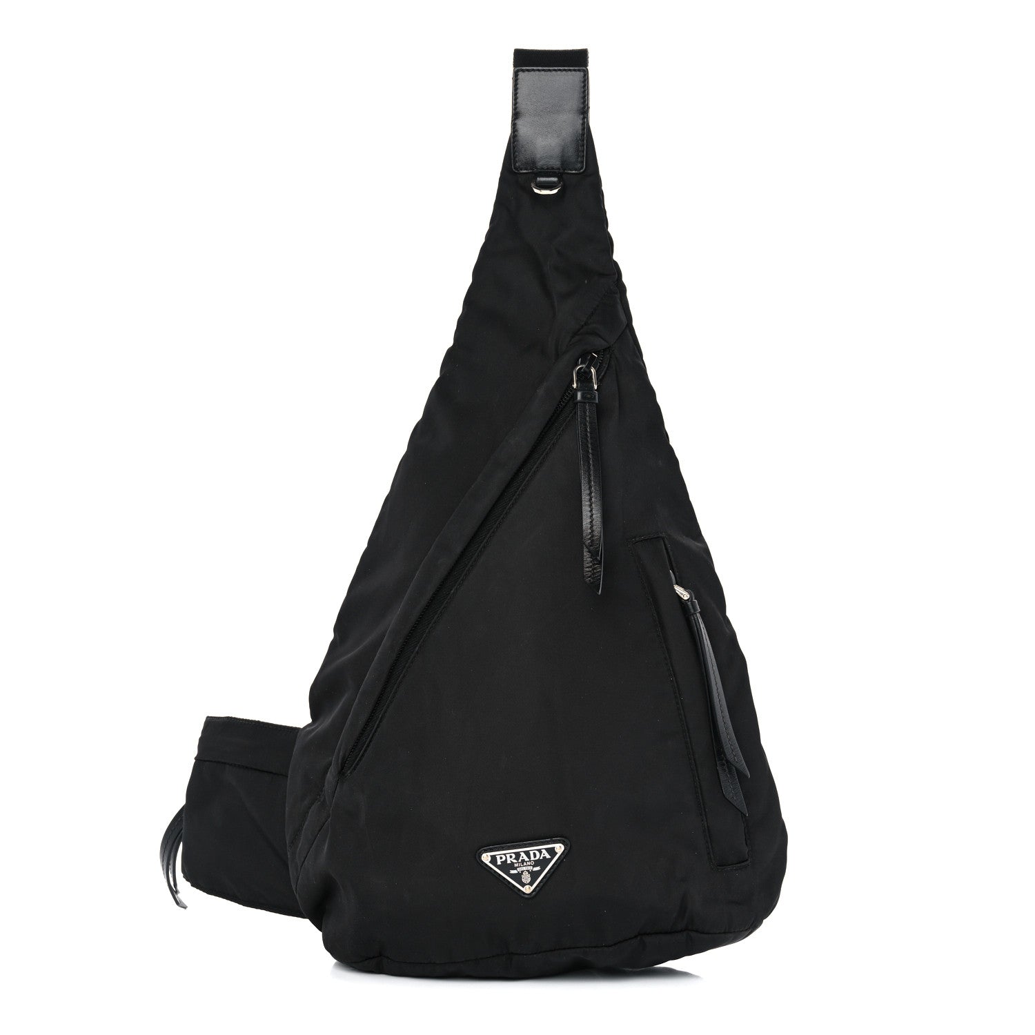 Prada Re-Nylon Vitello Metal Triangle Logo Sling Backpack Black 1 of 12