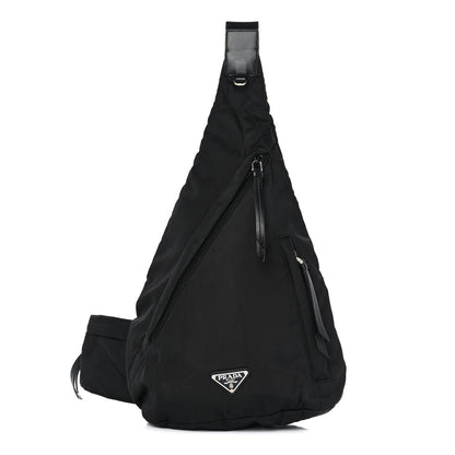 Prada Re-Nylon Vitello Metal Triangle Logo Sling Backpack Black 1 of 12