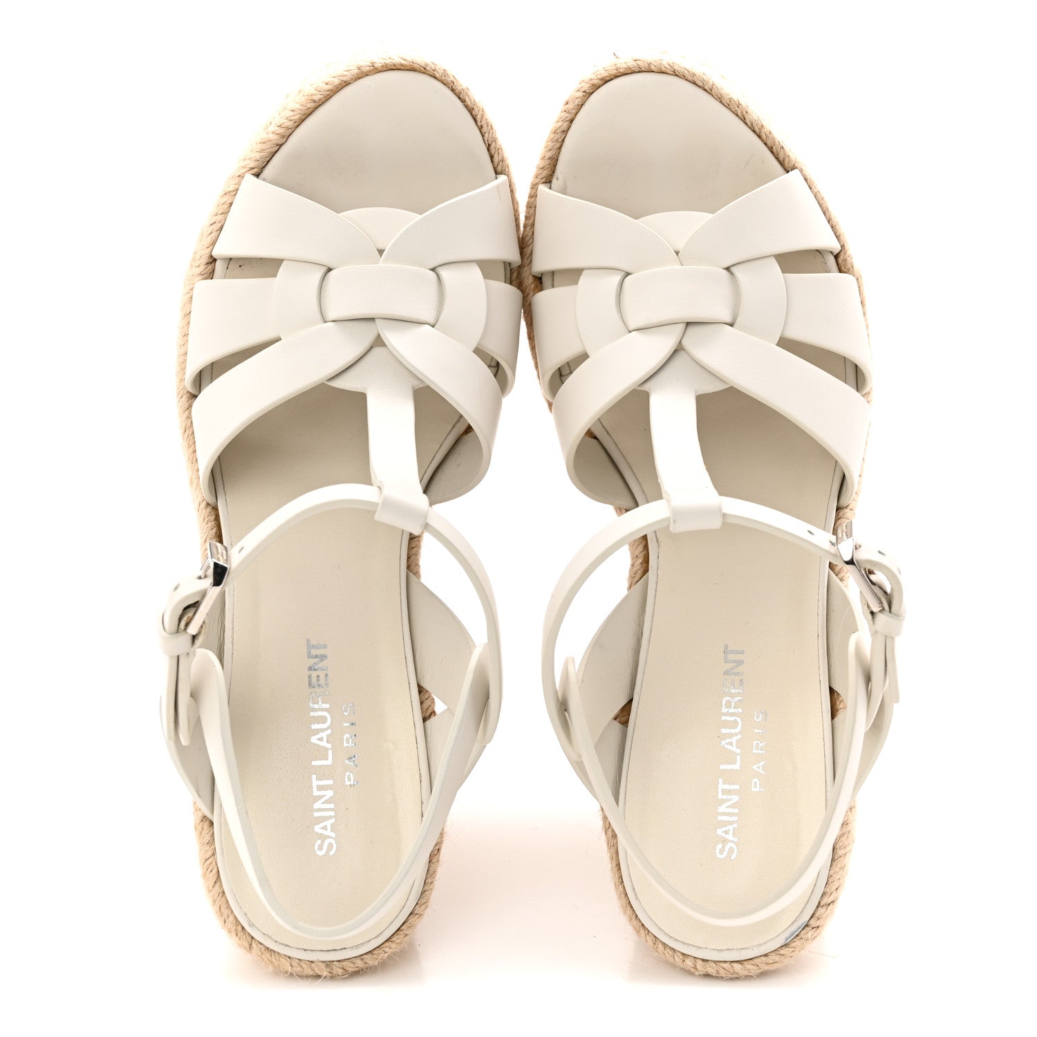 Saint Laurent Calfskin Tribute 95 Platform Espadrille Wedge Sandals 37.5 Porcellana 2 of 7
