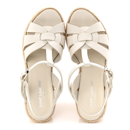 Saint Laurent Calfskin Tribute 95 Platform Espadrille Wedge Sandals 37.5 Porcellana 2 of 7