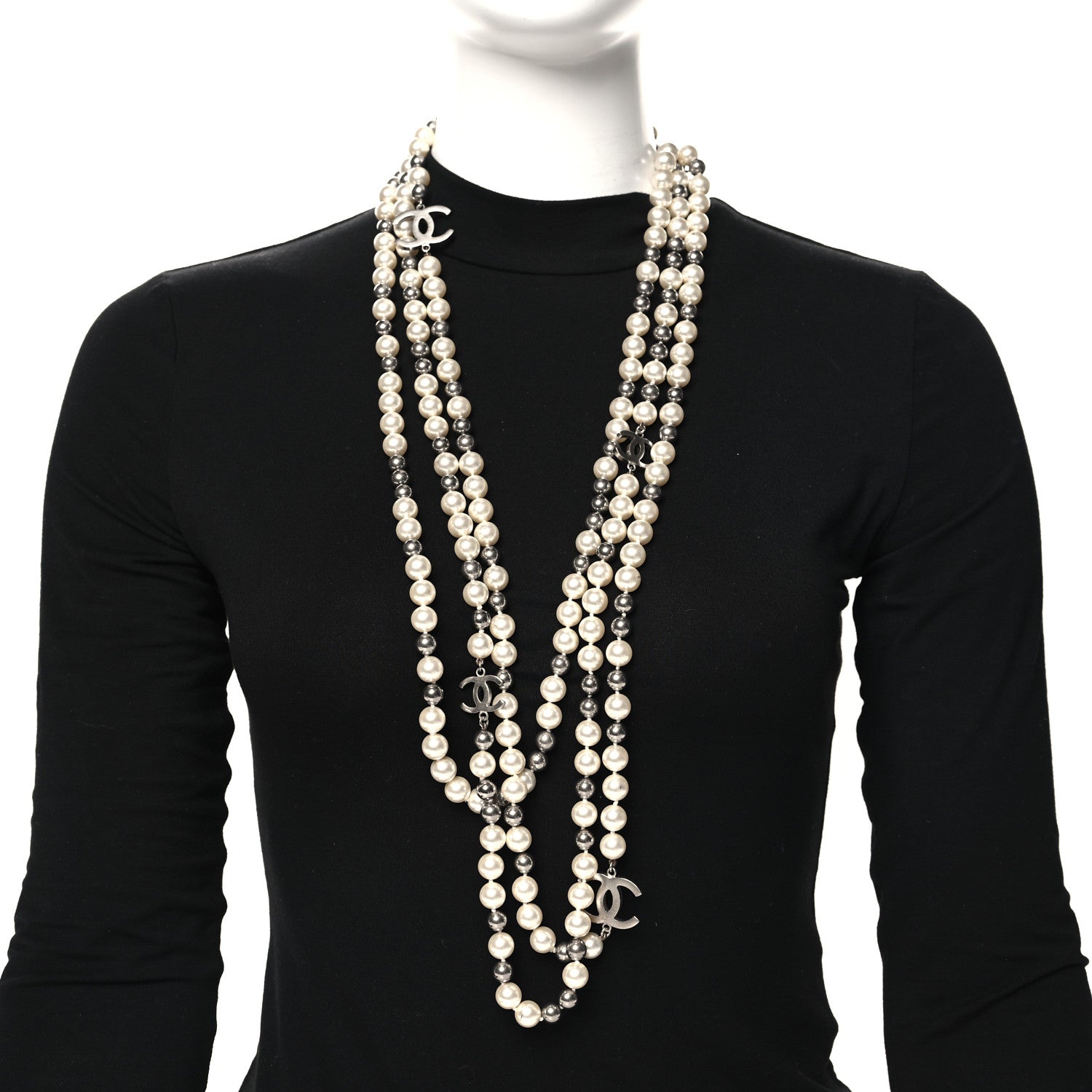 Chanel Pearl Multistrand CC Long Necklace Pearly White 2 of 7