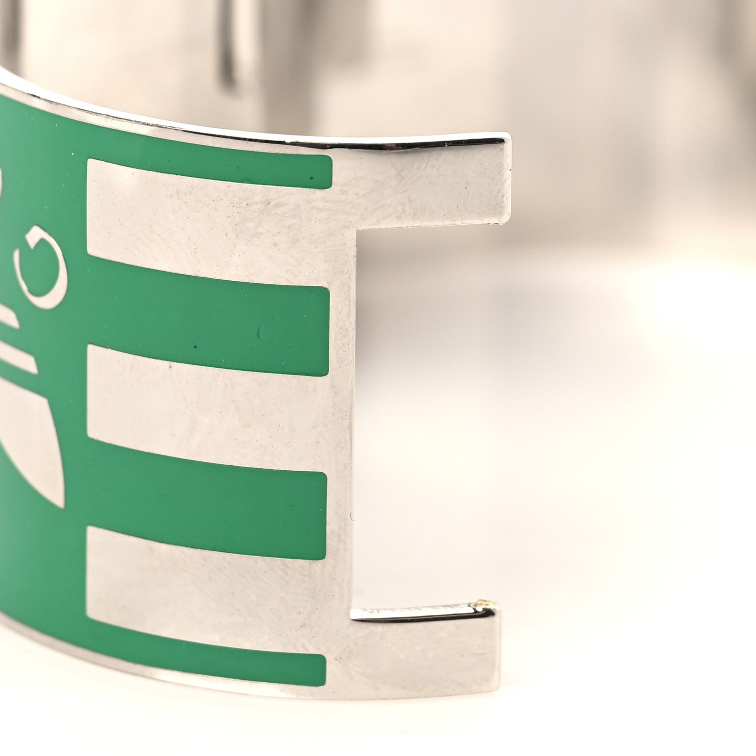 Gucci X ADIDAS Metal Enamel Cuff Bracelet S Silver Green 6 of 6