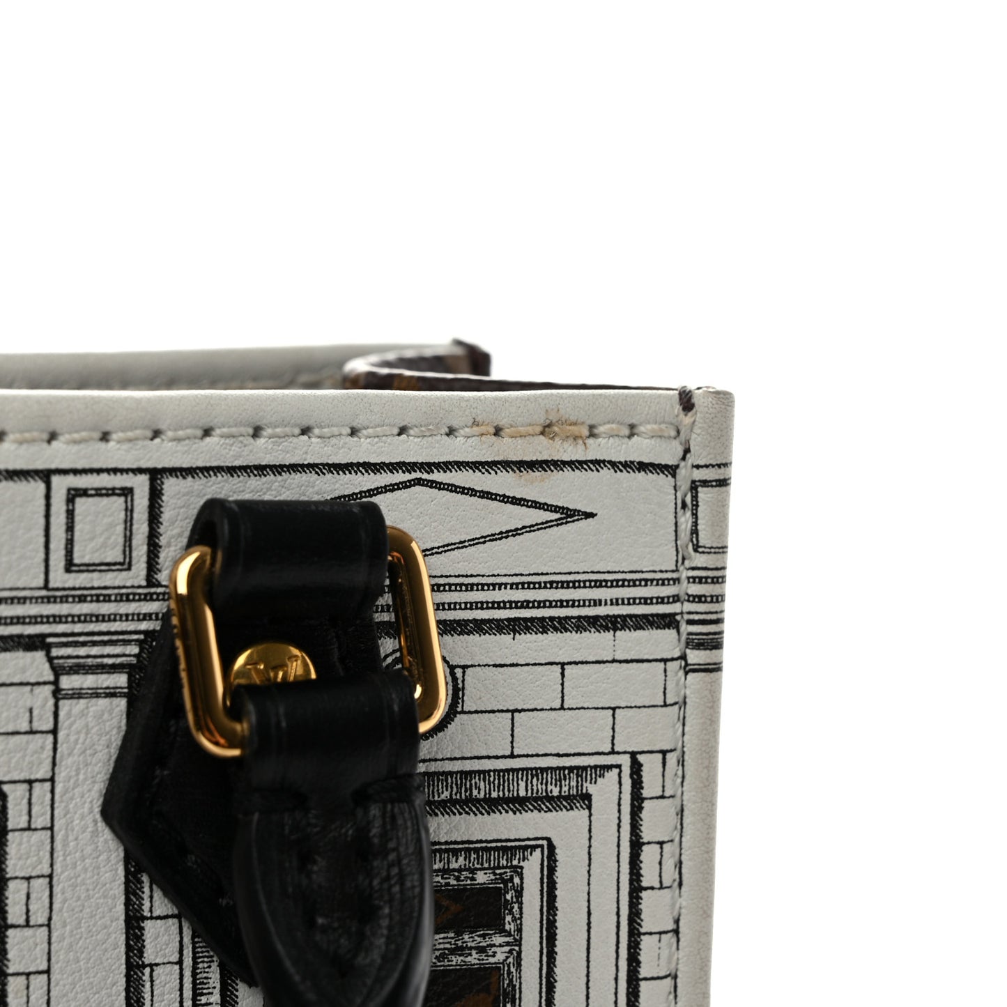 X FORNASETTI Calfskin Architettura Petit Sac Plat Black White