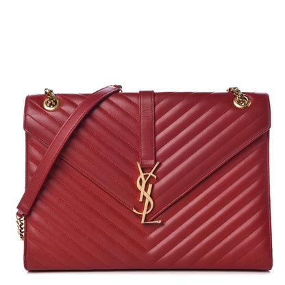 Saint Laurent Lambskin Matelasse Chevron Large Monogram Satchel Red 1 of 14