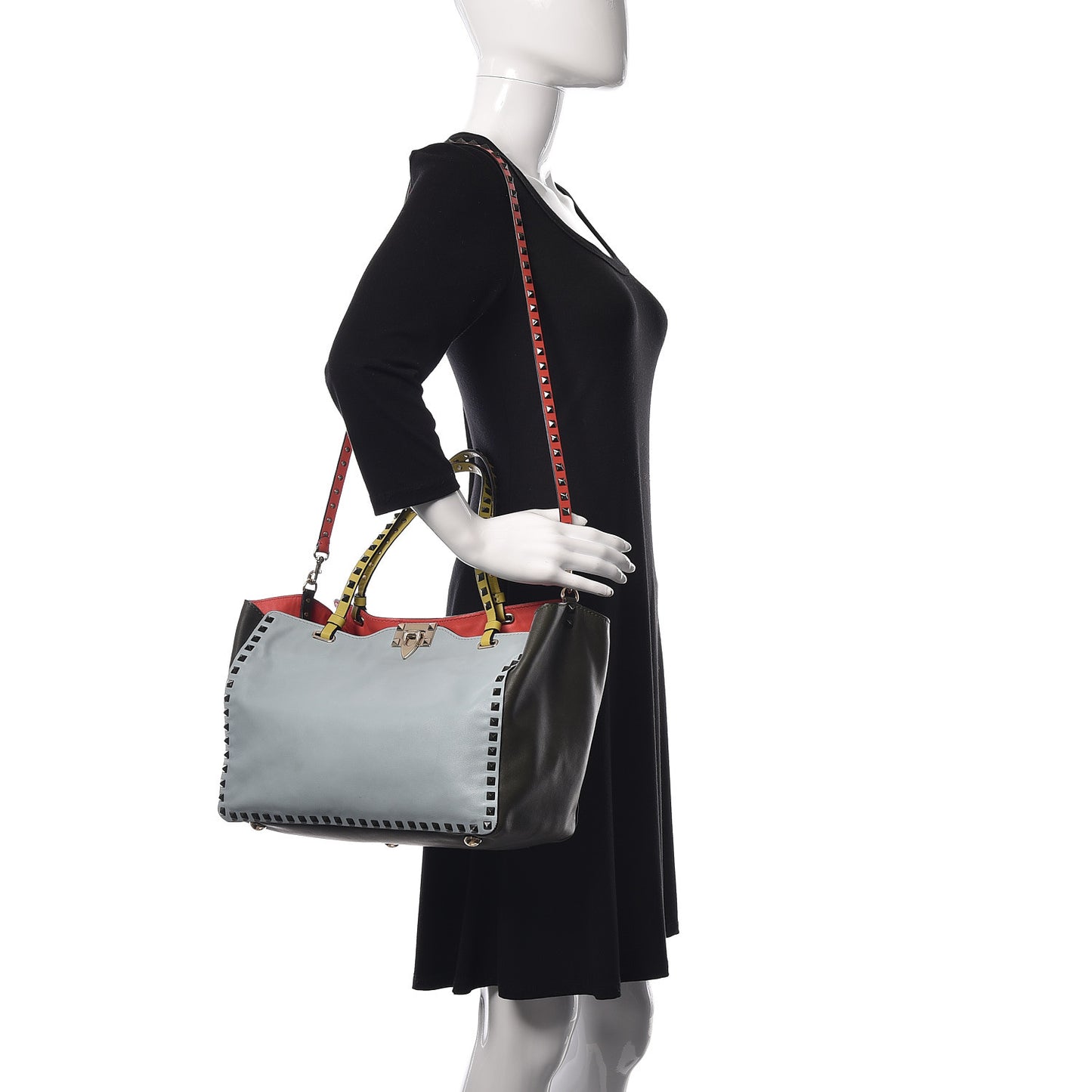 Vitello Colorblock Medium Rockstud Tote Multicolor