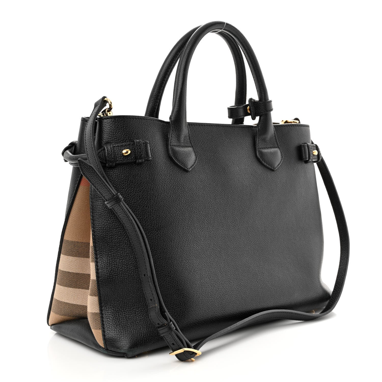 Burberry Derby Calfskin House Check Medium Banner Tote Black 3 of 15