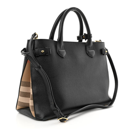 Burberry Derby Calfskin House Check Medium Banner Tote Black 3 of 15