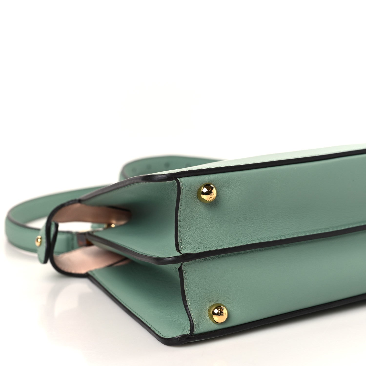 Fendi Vitello Seta Shiny Nappa Plexiglass Small Peekaboo I SEE U Satchel Menta Light Rose 9 of 10