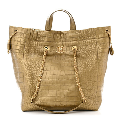 Chanel Calfskin Crocodile Embossed Large Cocodile Shopping Tote Gold 1 of 10