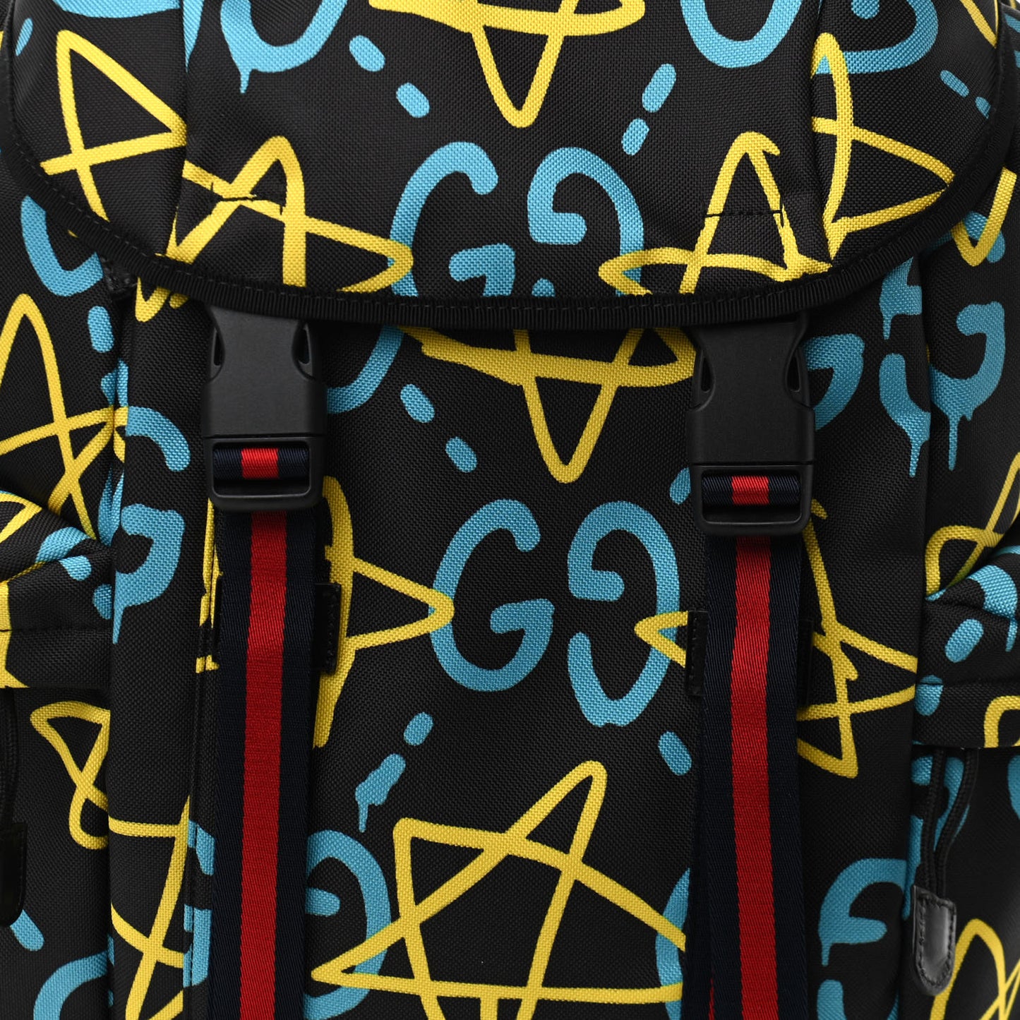Techno Canvas GucciGhost Double Buckle Backpack Black New Acquamarine