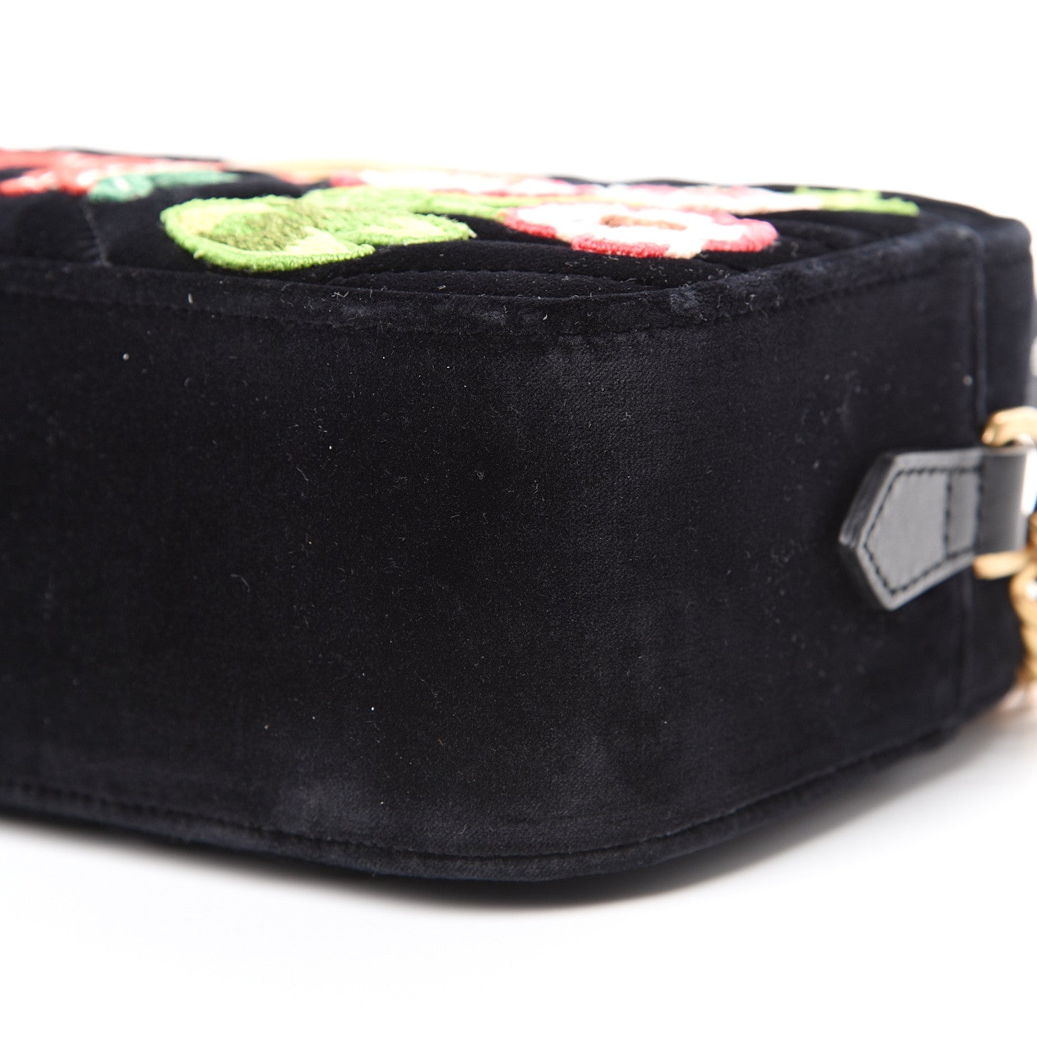 Gucci Velvet Matelasse Deer Embroidered Small GG Marmont Chain Shoulder Bag Black 8 of 9