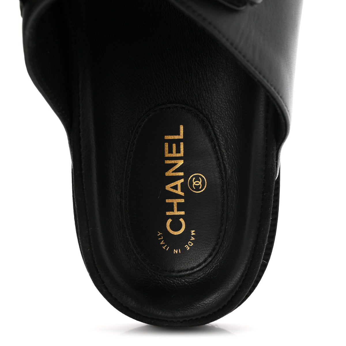 Lambskin Velcro Dad Chain CC Slide Sandals 38.5 Black