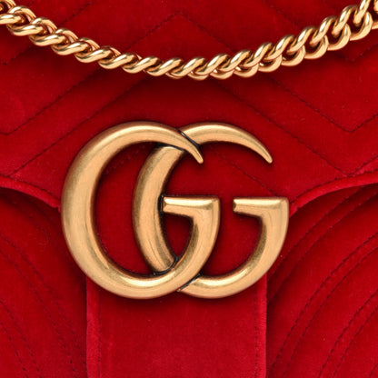 Gucci Velvet Matelasse Medium GG Marmont Shoulder Bag Hibiscus Red 9 of 11