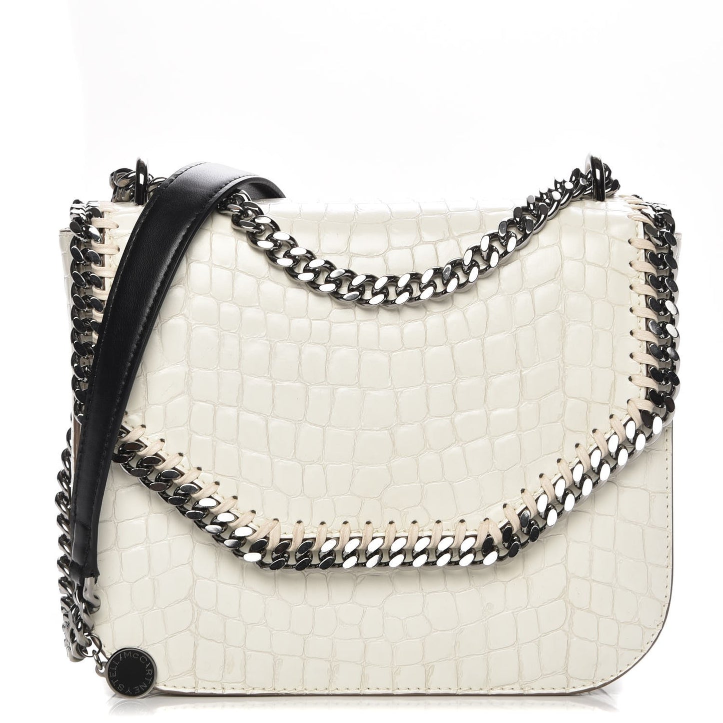 Embossed Crocodile Effect Medium Falabella Box Shoulder Bag Ivory