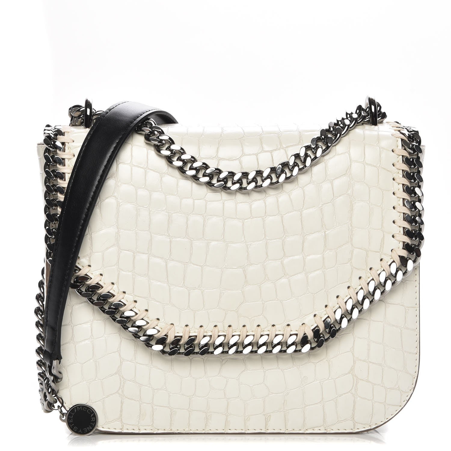 Stella McCartney Embossed Crocodile Effect Medium Falabella Box Shoulder Bag Ivory 1 of 7
