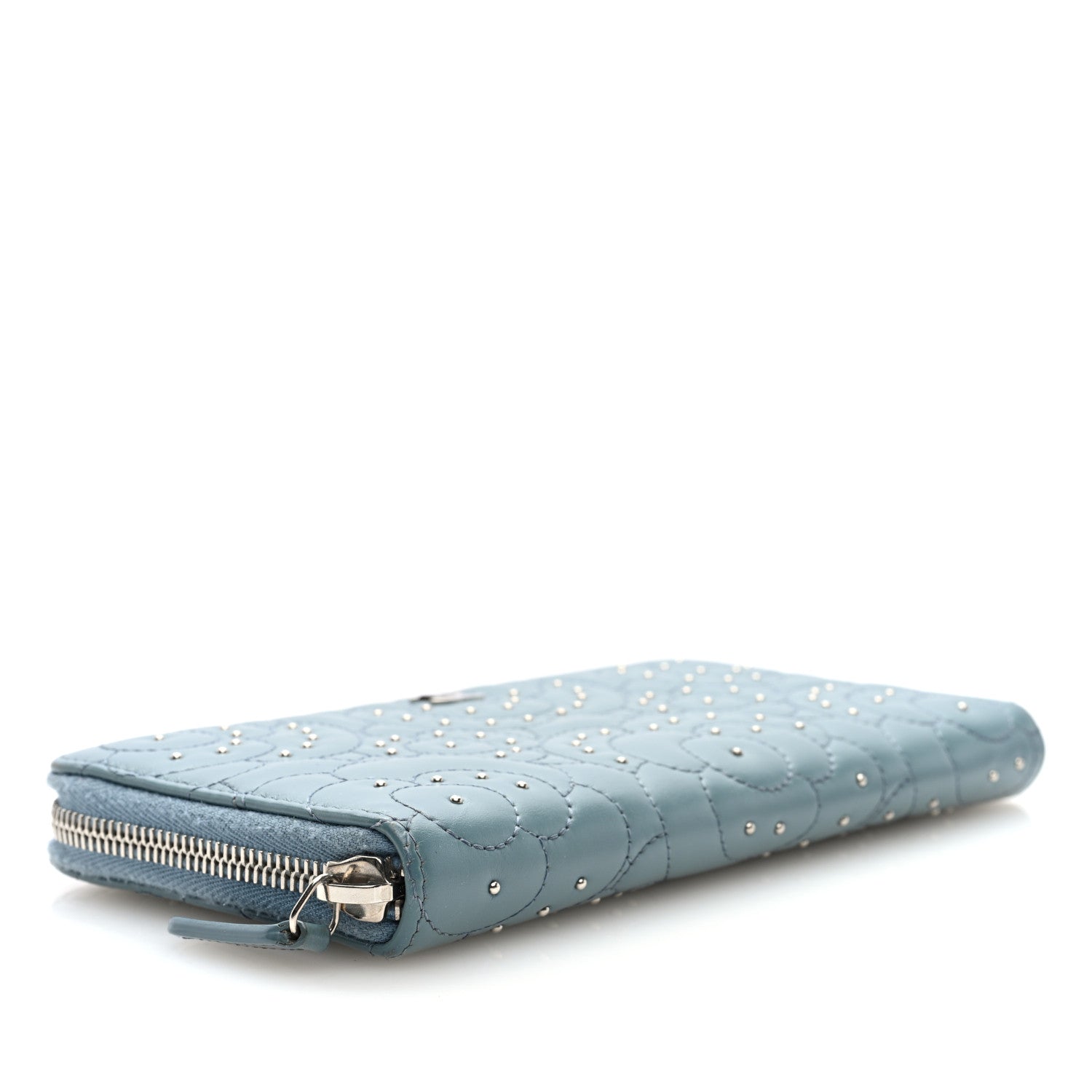Chanel Lambskin Camellia Studded Medium Gusset Zip Around Wallet Light Blue 4 of 7