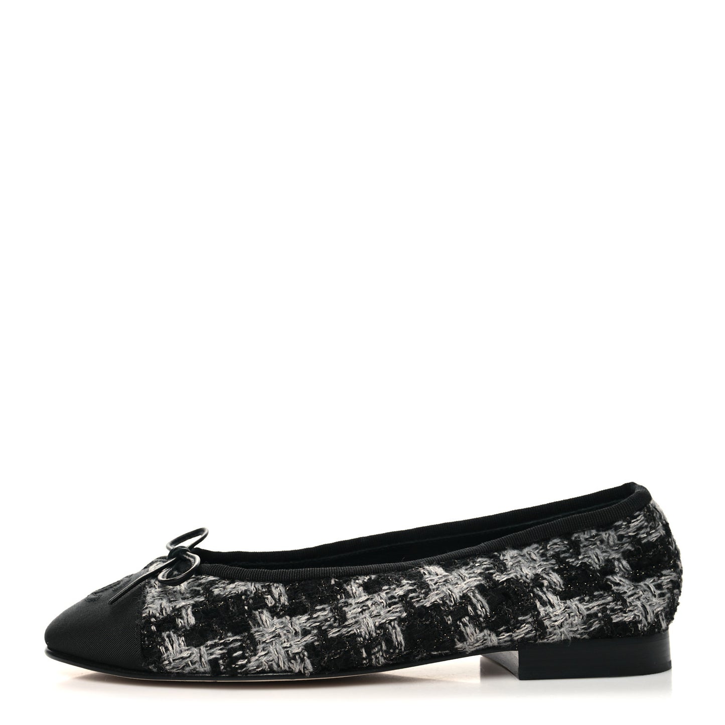 Tweed Grosgrain Cap Toe Ballerina Flats 37.5 Black White