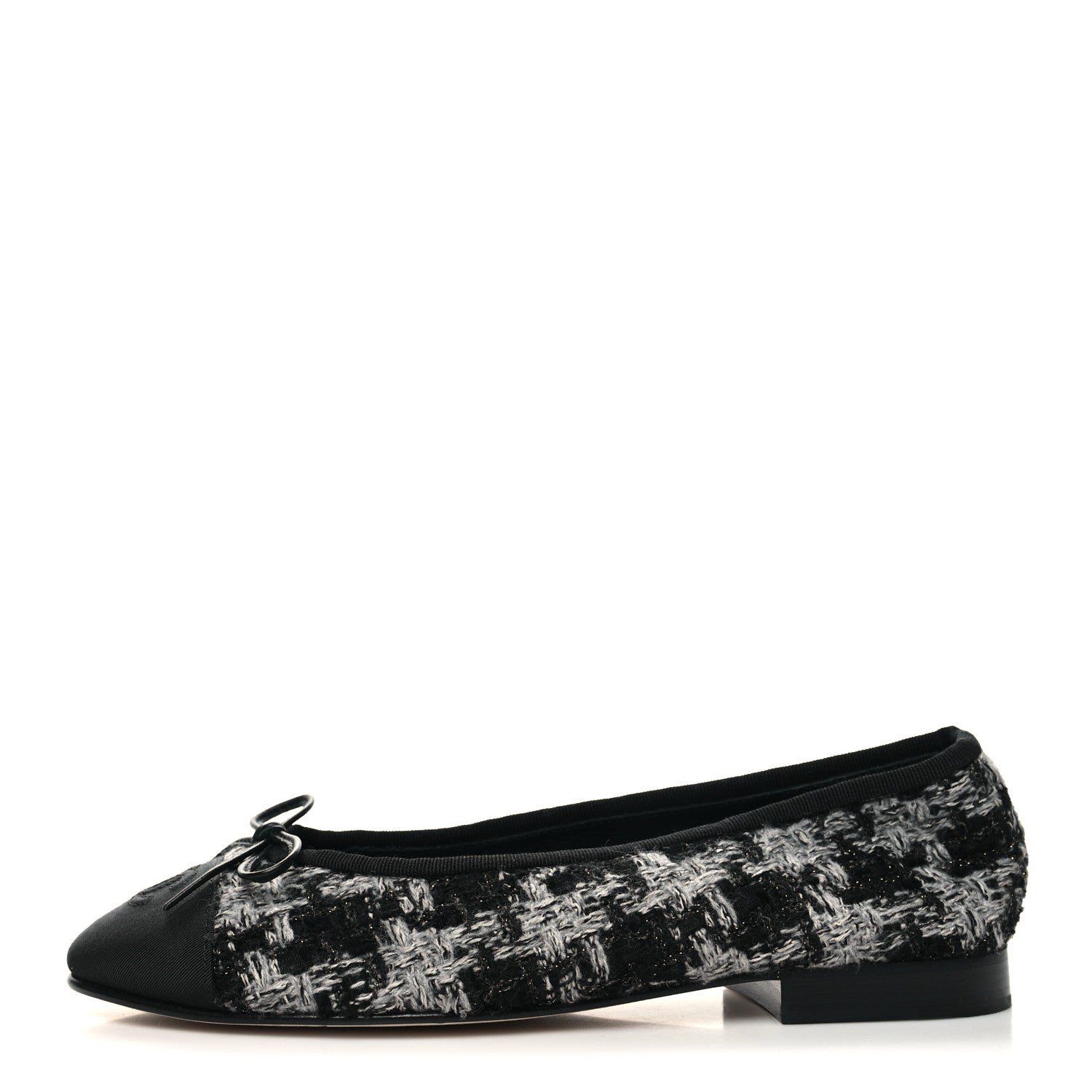 Chanel Tweed Grosgrain Cap Toe Ballerina Flats 37.5 Black White 1 of 8