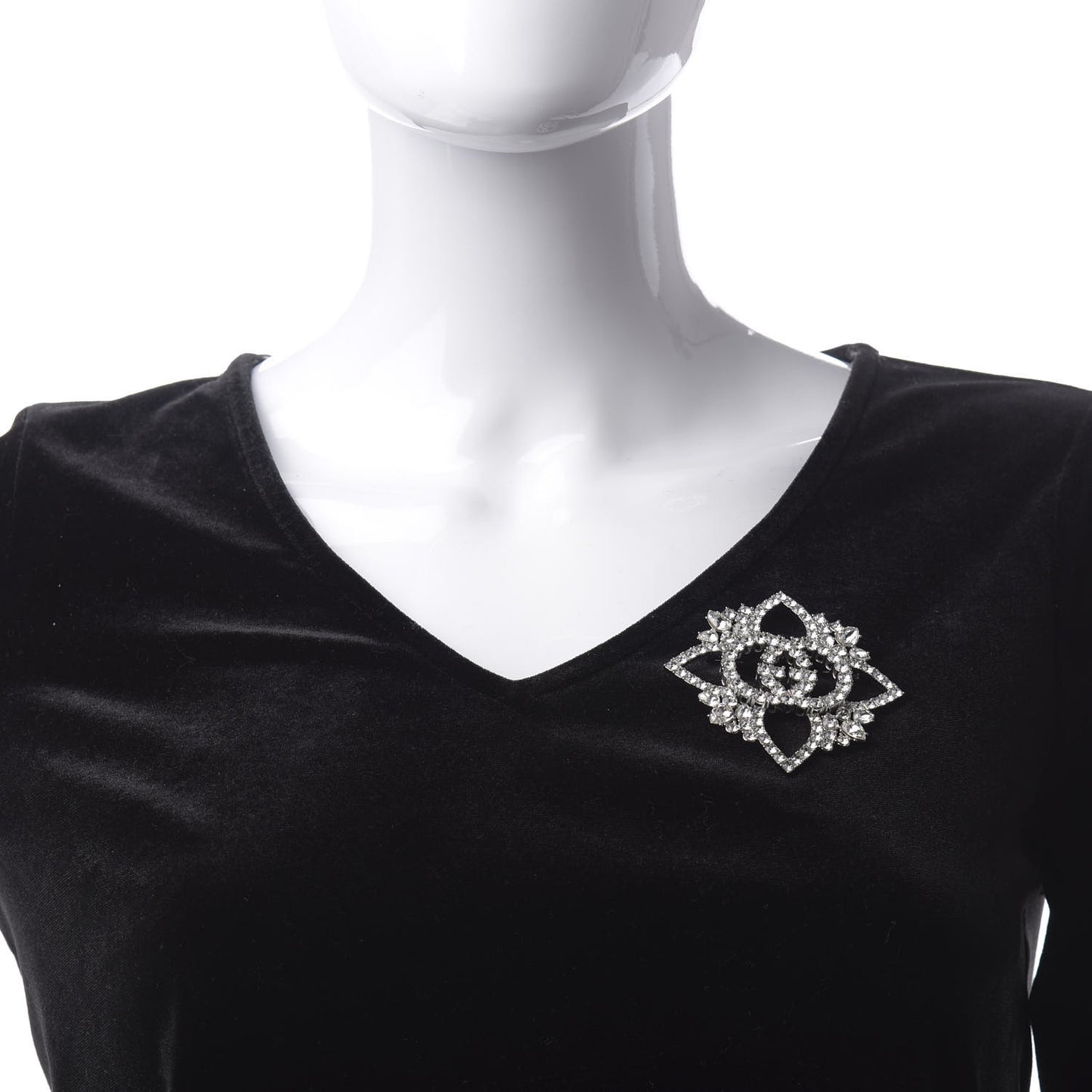 Metal Crystal Double G Brooch Silver