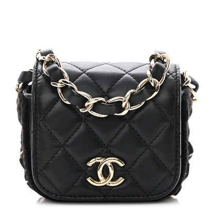 Chanel Calfskin Crochet Embroidered Quilted Mini Clutch with Chain Black 1 of 18