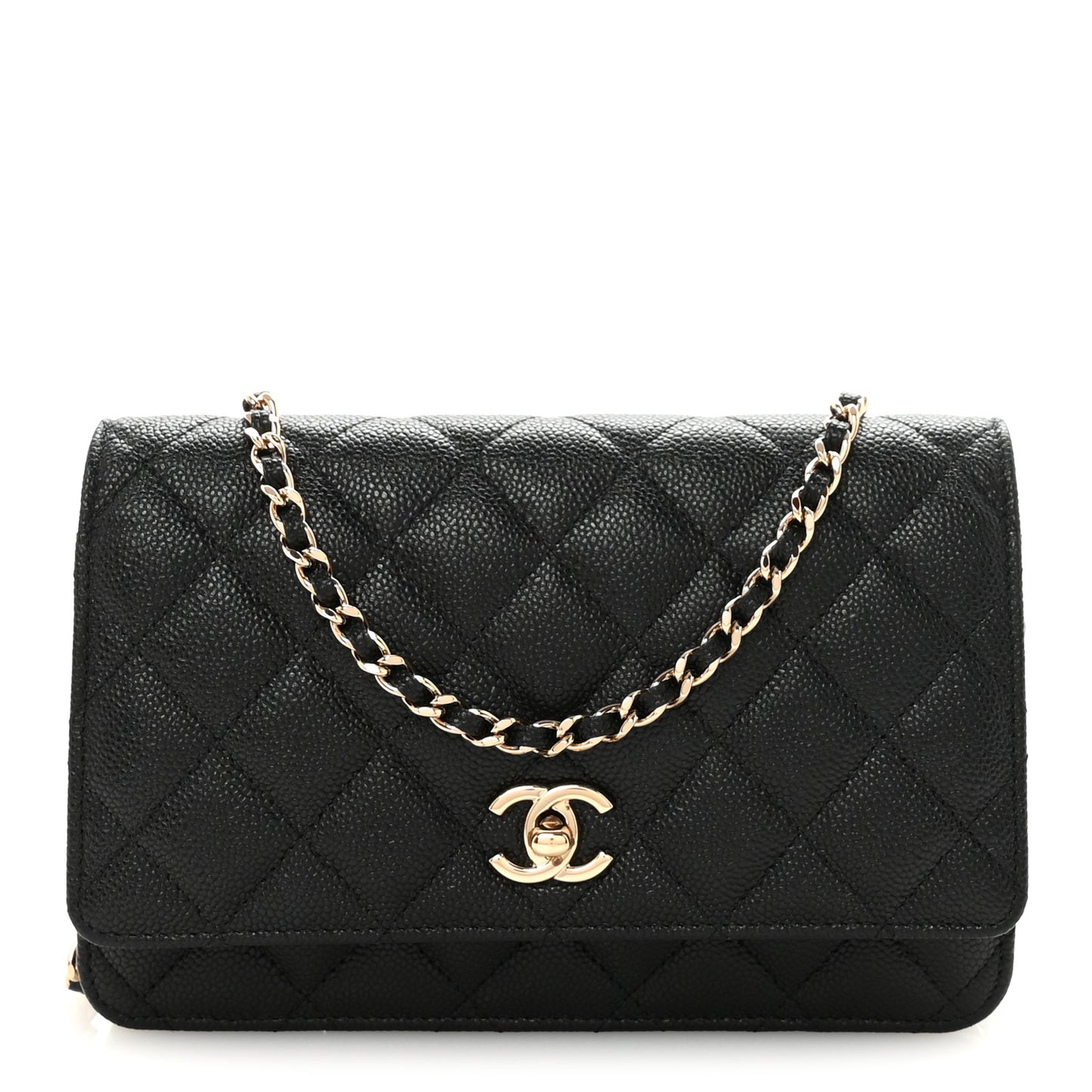 Caviar Quilted Bow Wallet On Chain WOC Black