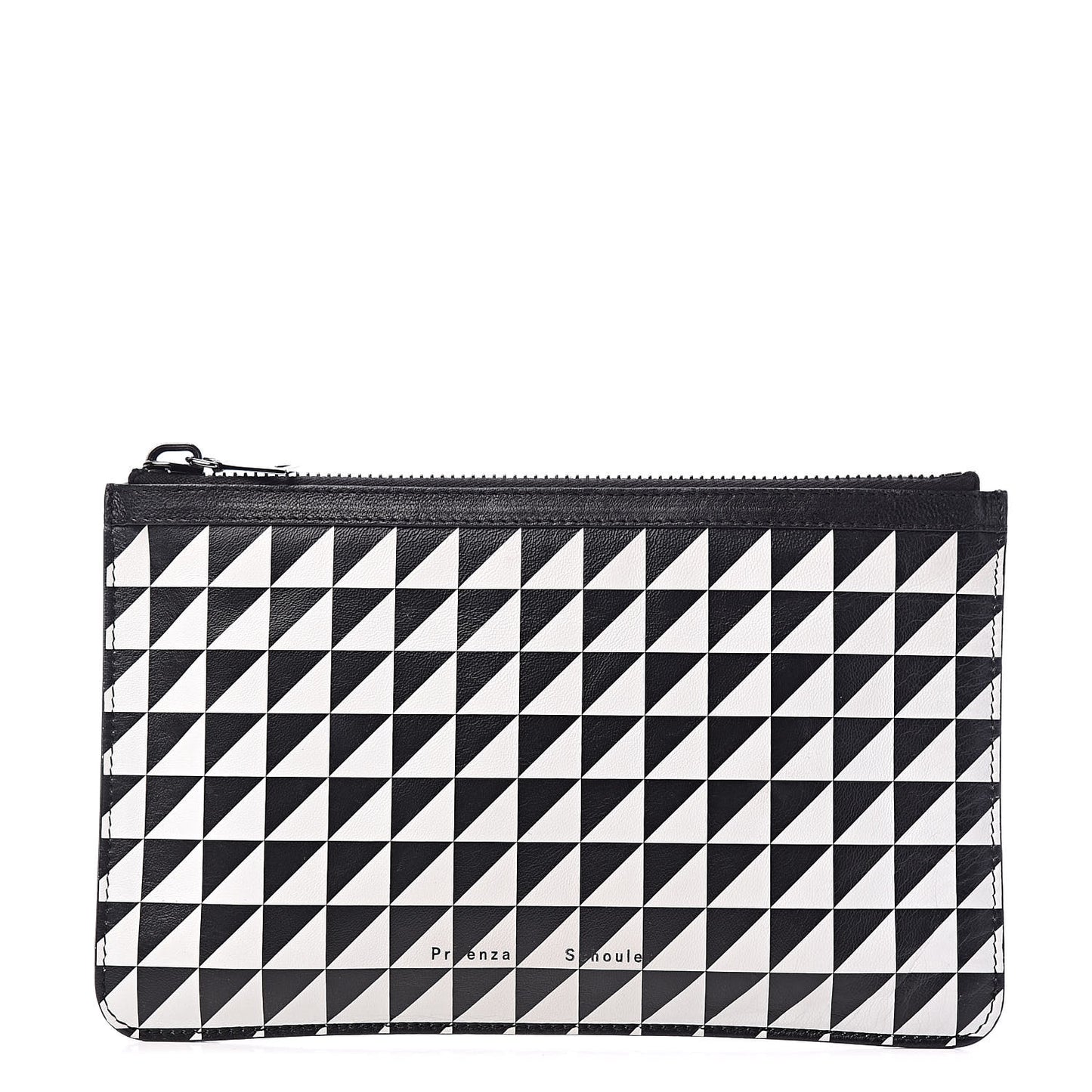 Calfskin Triangle Print Zip Pouch Black White