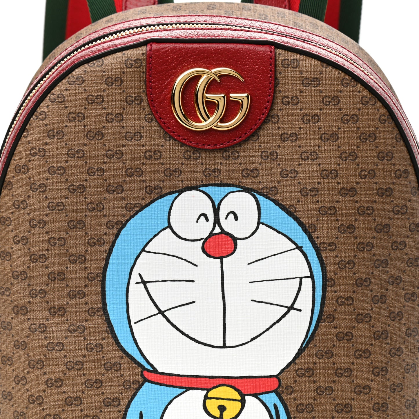 X DORAEMON Mini Vintage GG Supreme Monogram Small Dome Backpack Beige Cherry Red