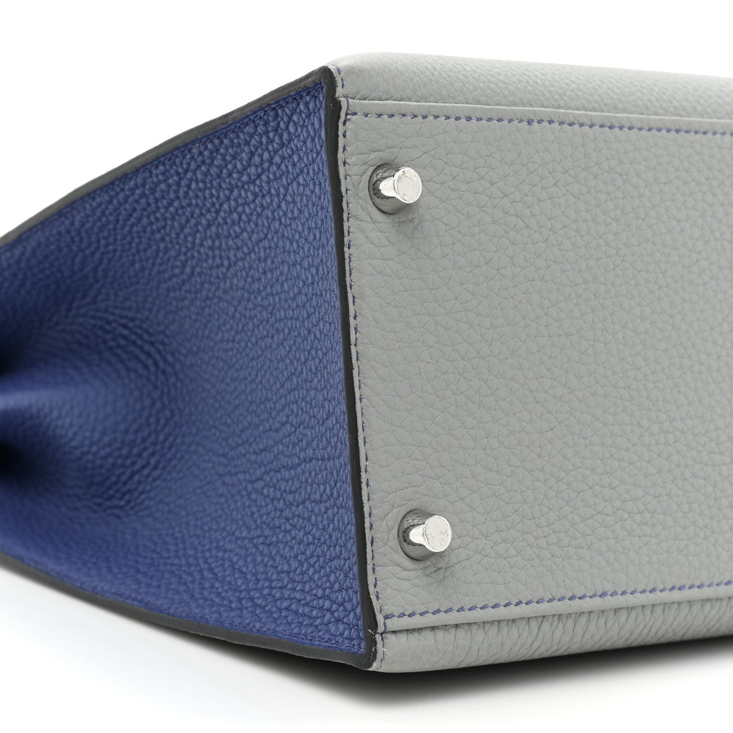 Hermes Togo Horseshoe Kelly Sellier 35 Gris Mouette Bleu Electrique 8 of 12