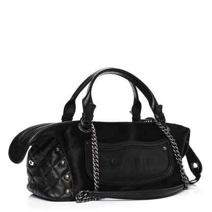 Chanel Calfskin Pony Hair Fringe Bowling Bag Black 2 of 4