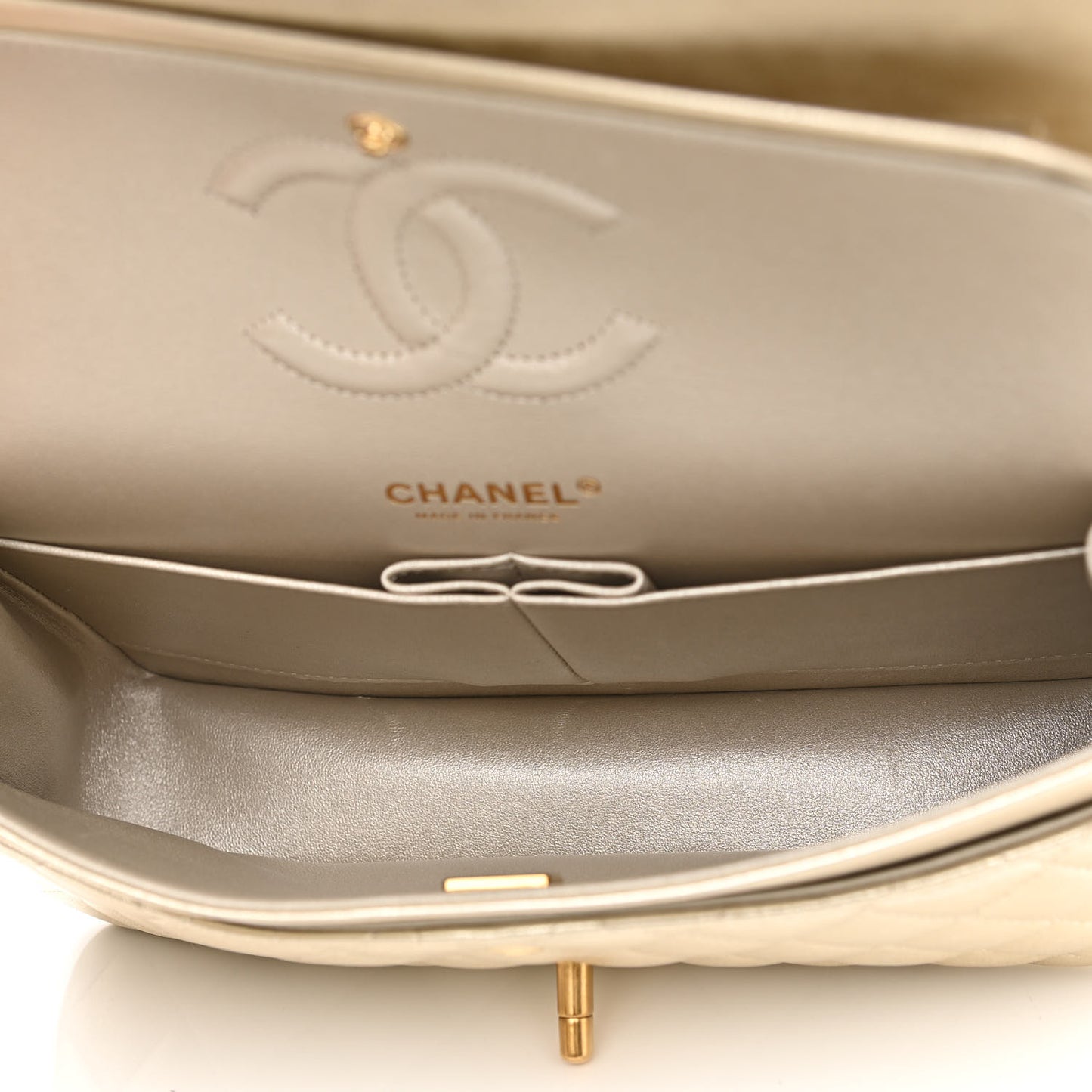 Metallic Lambskin Quilted Medium Double Flap Gold