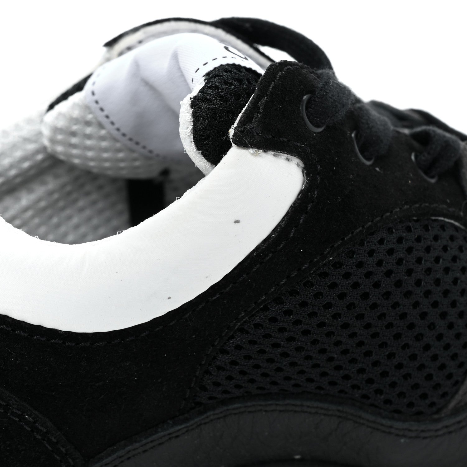 Chanel Mesh Suede Grained Calfskin Womens CC Sneakers 37.5 Black White 9 of 9
