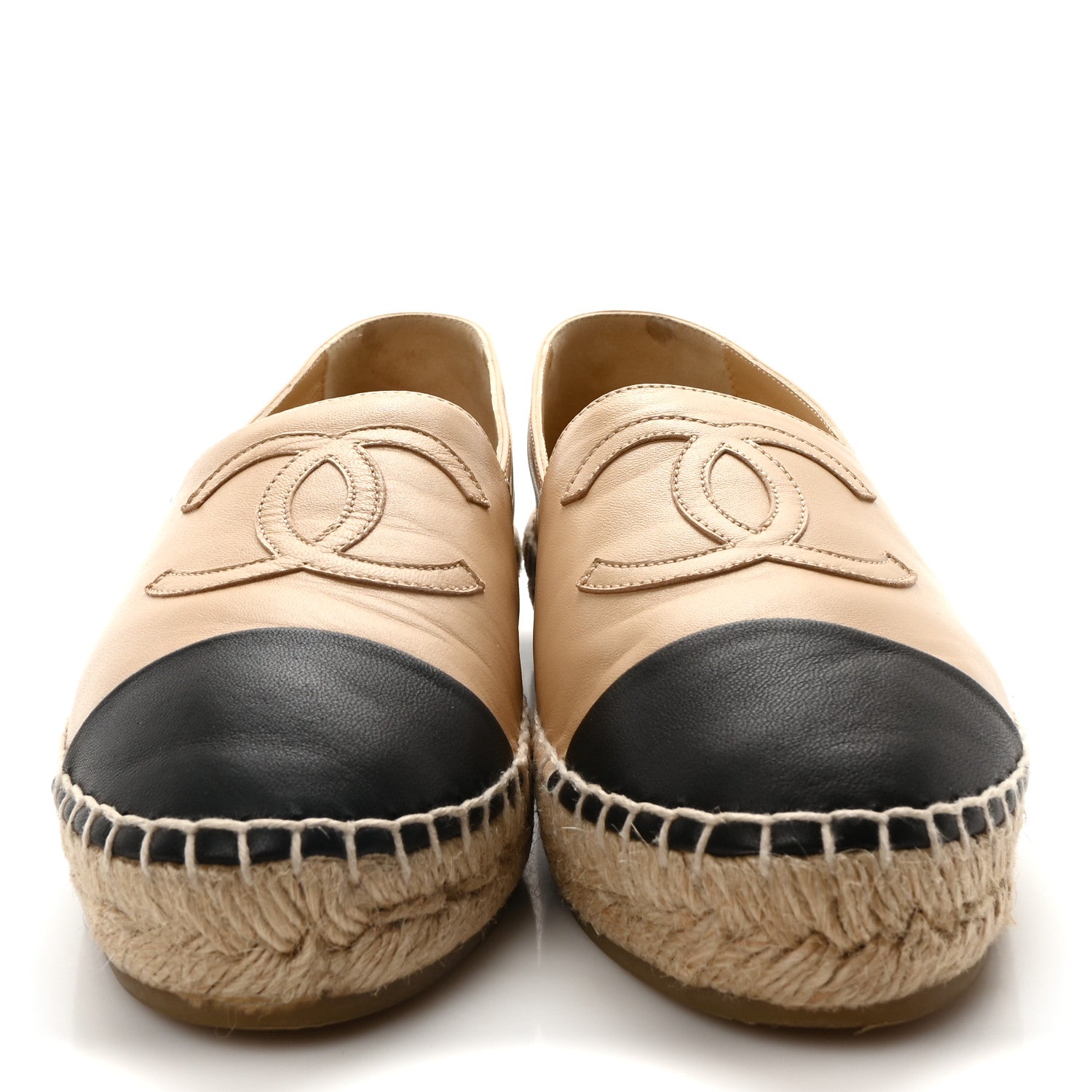 Chanel Lambskin CC Espadrilles 37 Beige Black 3 of 9