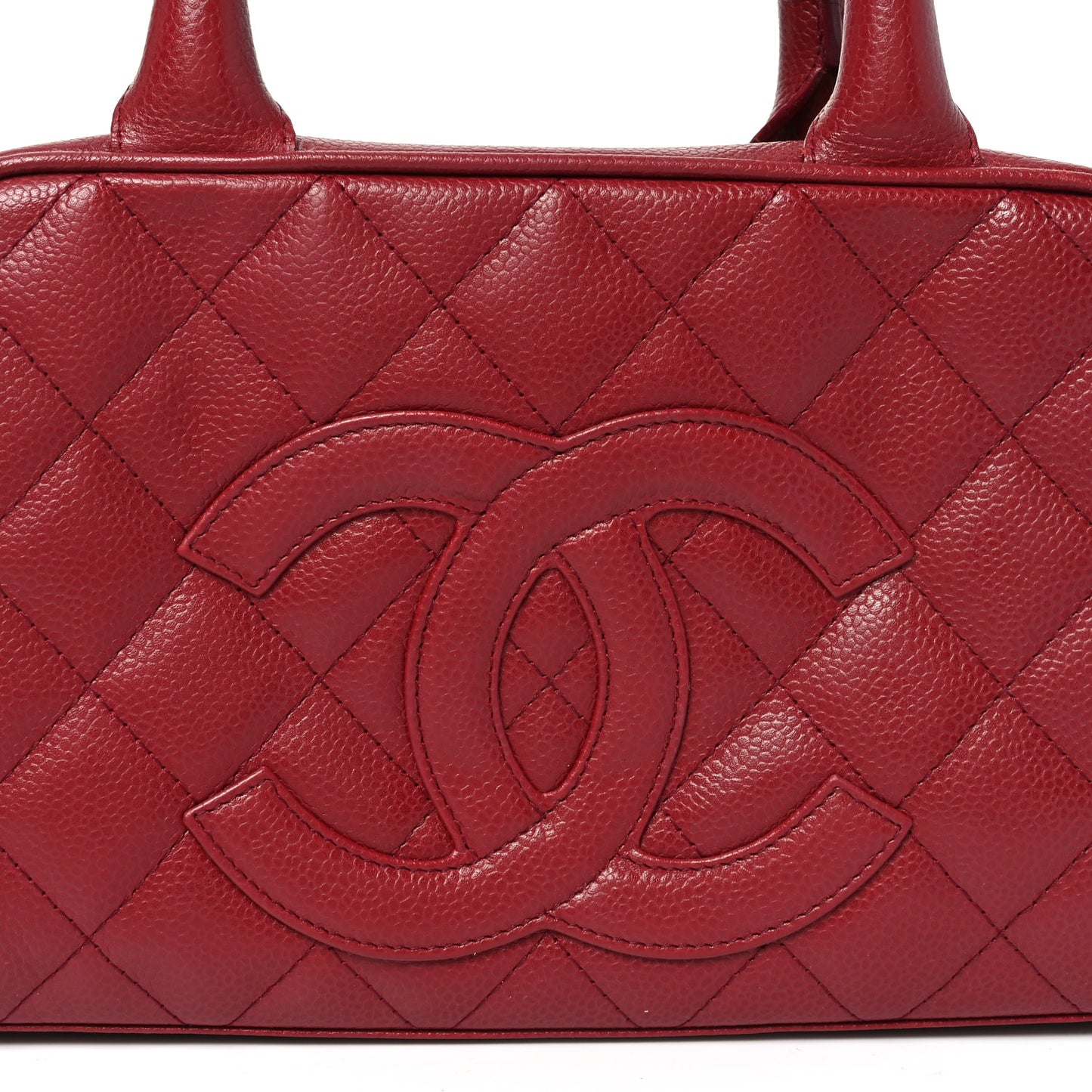 Caviar Quilted Small Bowler Dark Red