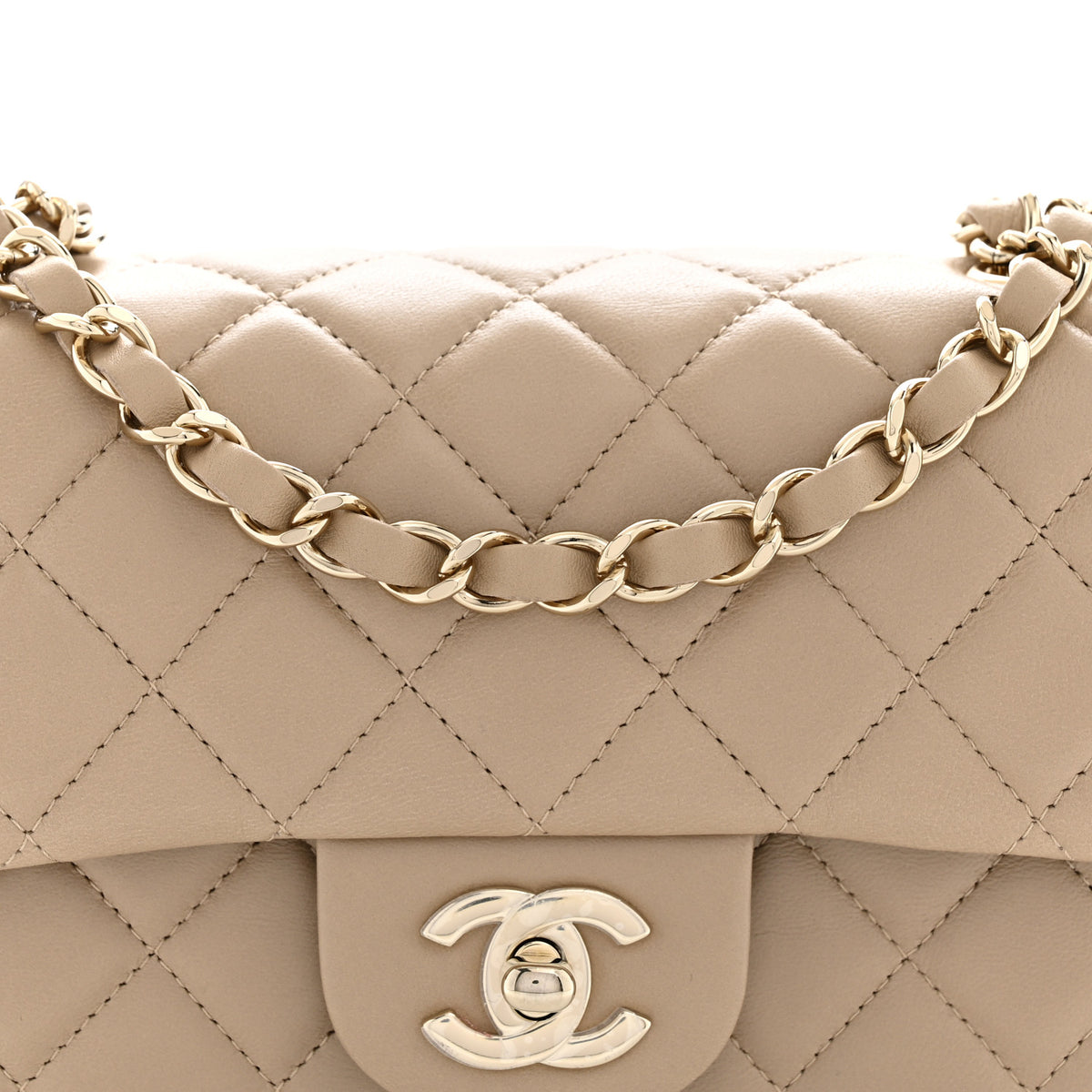 Lambskin Quilted Mini Rectangular Flap Beige