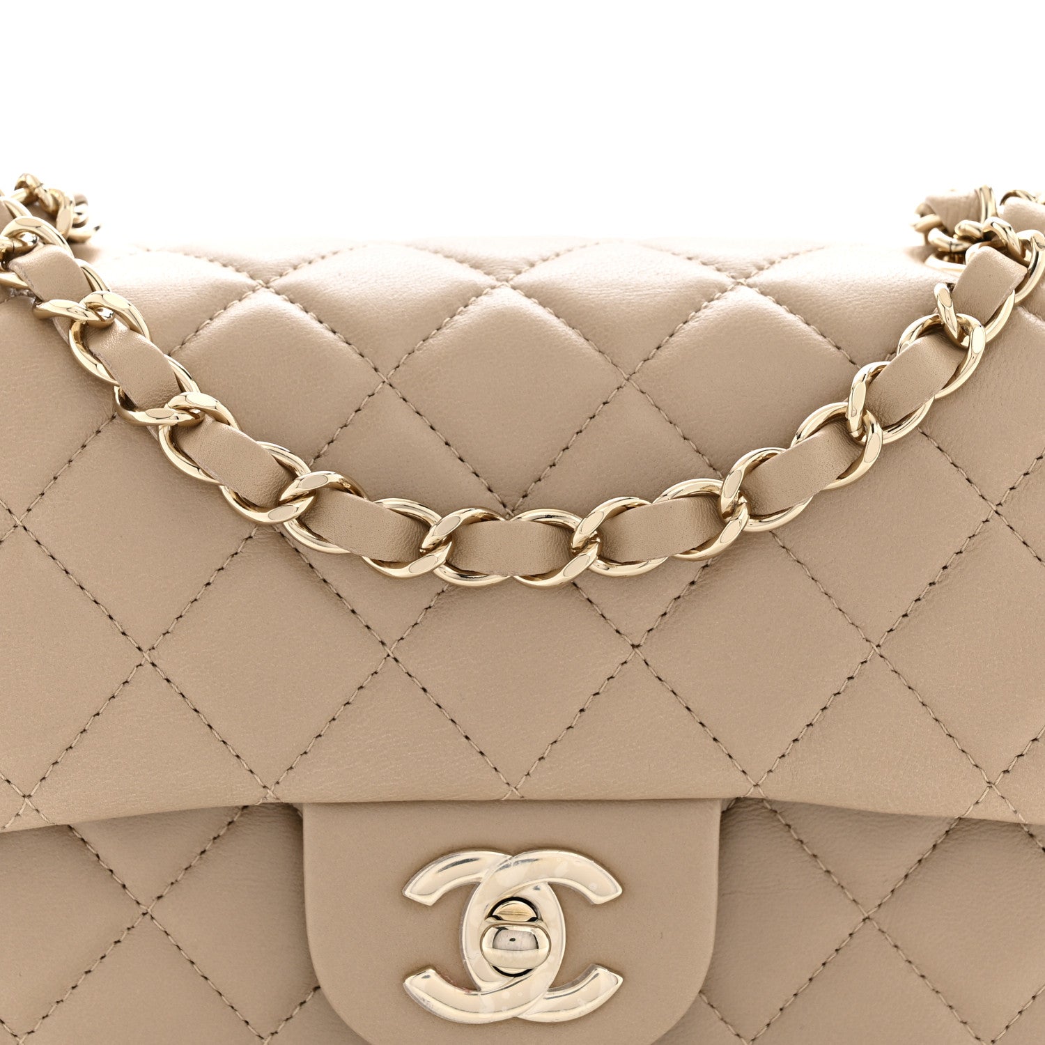 Chanel Lambskin Quilted Mini Rectangular Flap Beige 8 of 10
