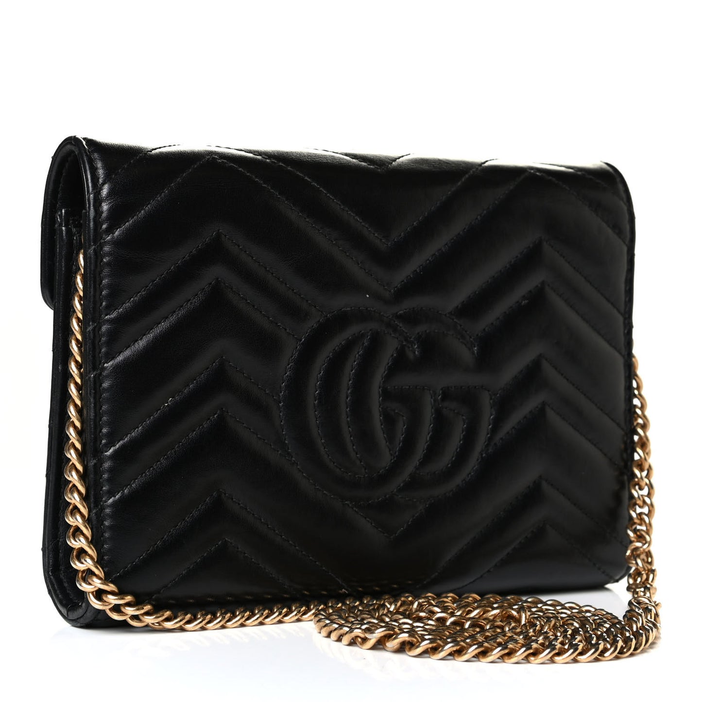 Calfskin Matelasse GG Marmont Chain Wallet Black