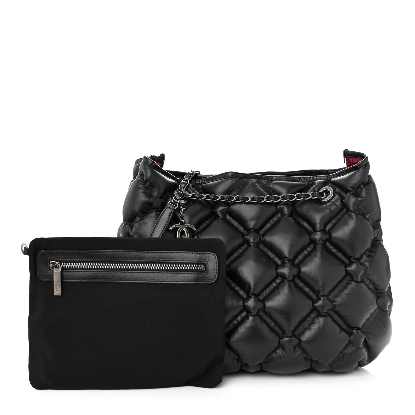 Calfskin Quilted Chesterfield Shoulder Bag Black