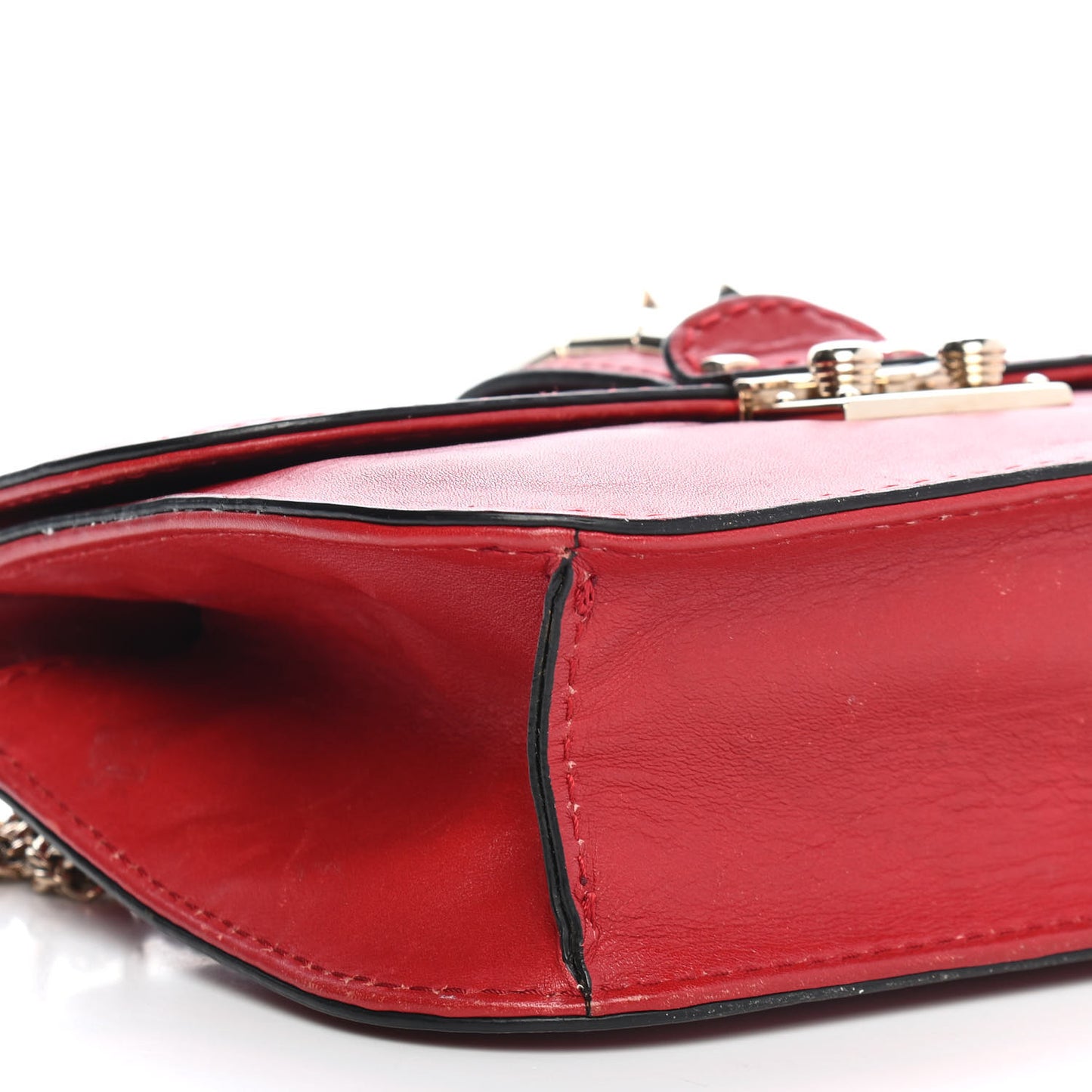 Vitello Small Glam Lock Rockstud Flap Red