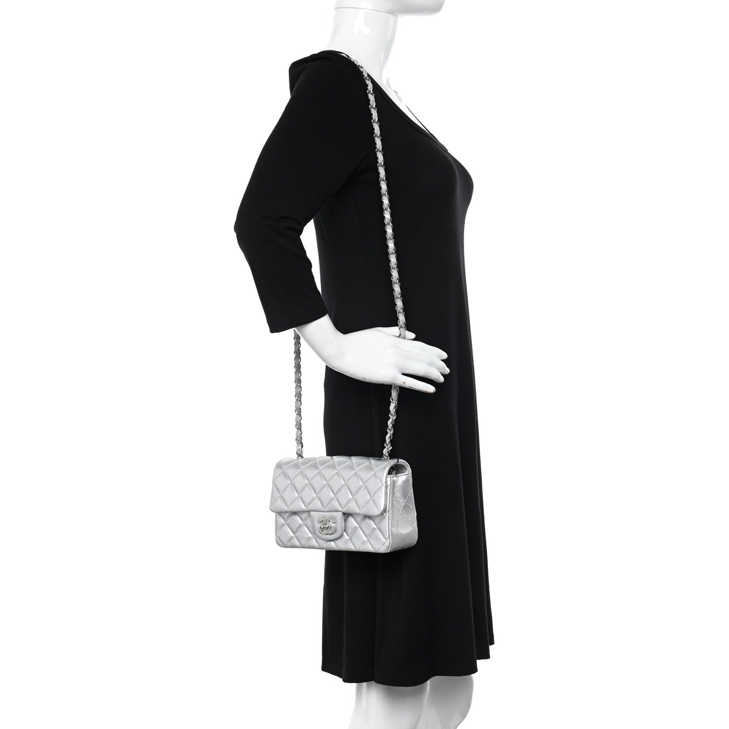 Chanel Metallic Lambskin Quilted Mini Rectangular Flap Silver 2 of 11