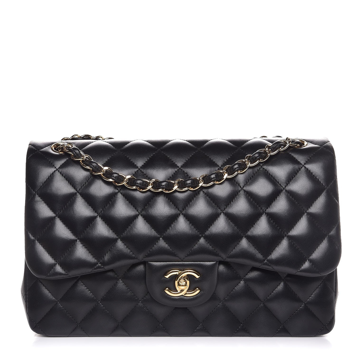 Chanel Lambskin Quilted Jumbo Double Flap Black 1 of 9