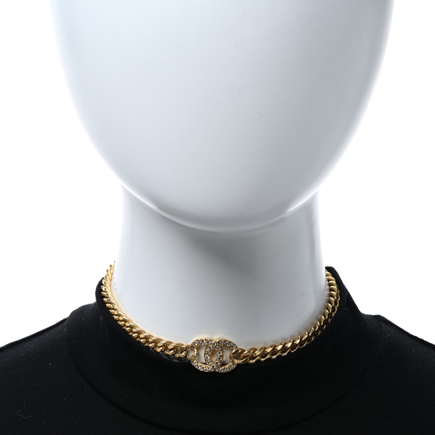 Crystal Chain Link CC Choker Necklace Gold