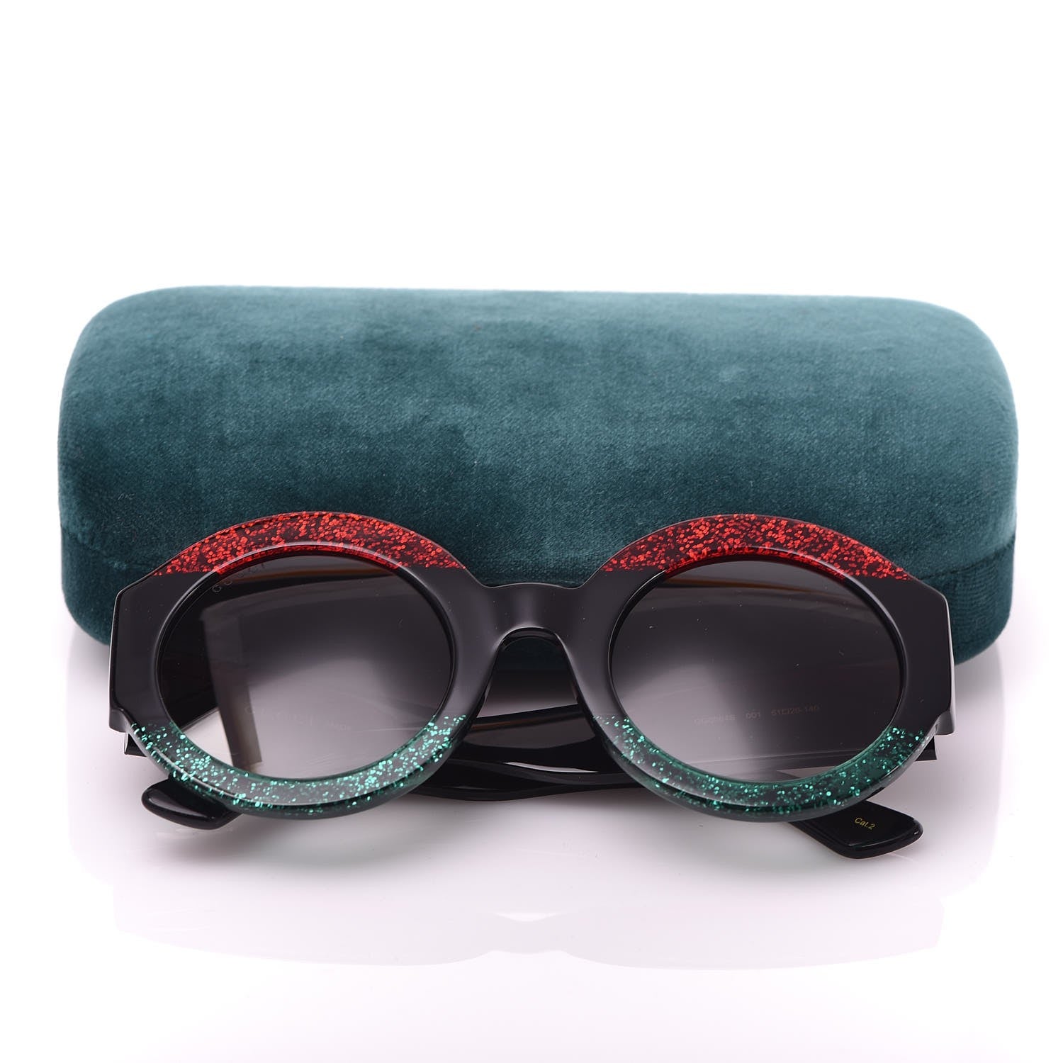 Gucci Round Frame GG0084S Sunglasses Glitter Red Green 9 of 9