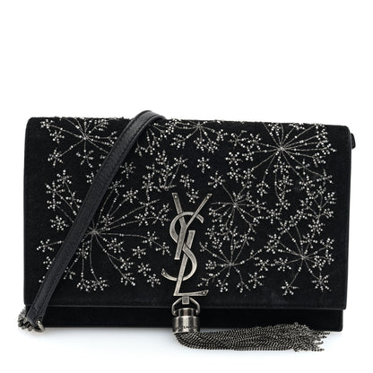 Saint Laurent Suede Bead Embellished Classic Monogram Kate Tassel Chain Wallet Black 1 of 10