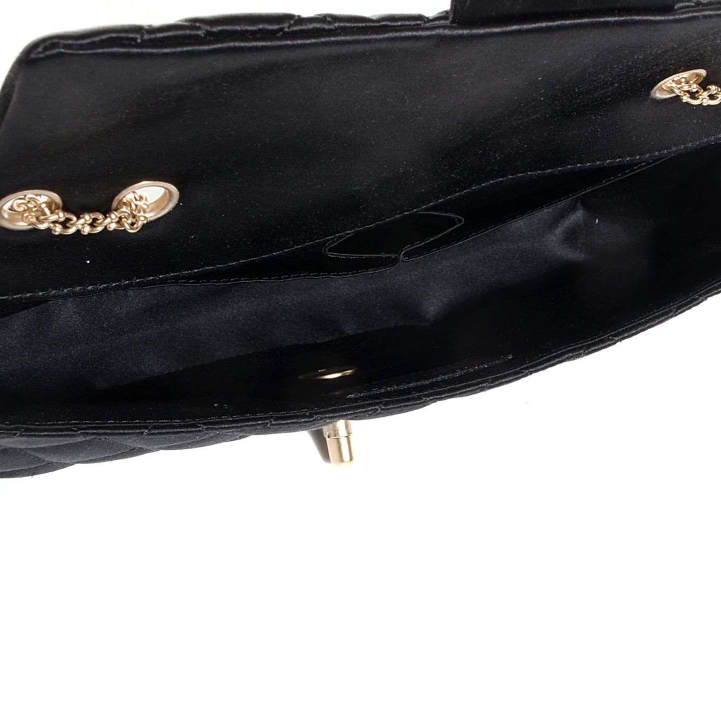 Satin Quilted Jeweled East West Flap Black
