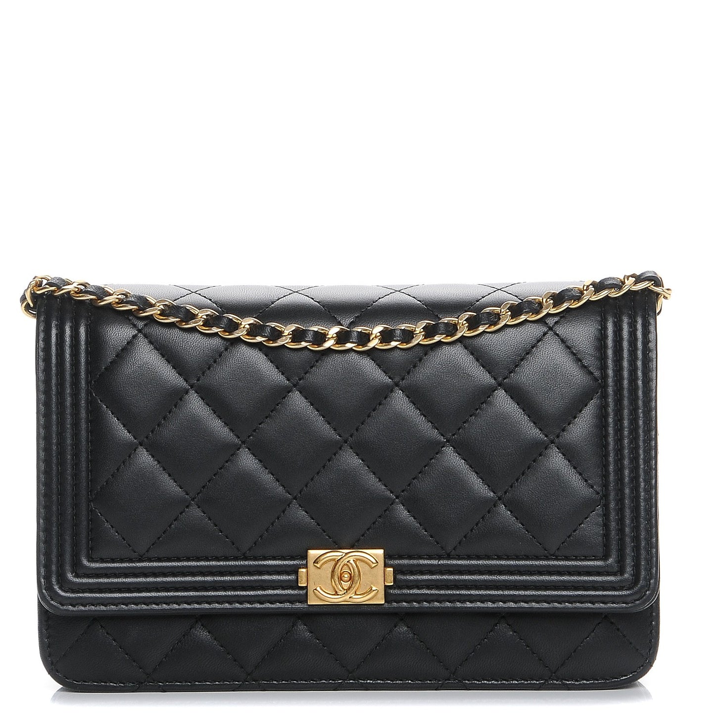 Lambskin Quilted Boy Wallet On Chain WOC Black